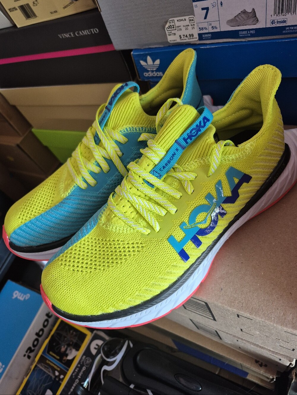 Hoka Vibrant Yellow & Teal Running Shoes